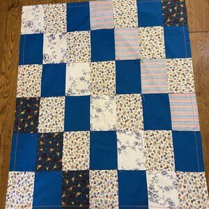 LAP QUILT THROW Crib 43" x 36"  Blues Prints Baby Sofa Chair Bed Nursing Home